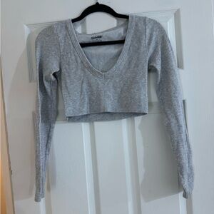 Garage Gray Long Sleeve Ribbed Top